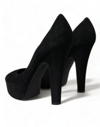 Dolce & Gabbana Black Suede Leather Platform Heel Pumps Women's Shoes