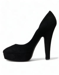 Dolce & Gabbana Black Suede Leather Platform Heel Pumps Women's Shoes