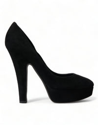 Dolce & Gabbana Black Suede Leather Platform Heel Pumps Women's Shoes
