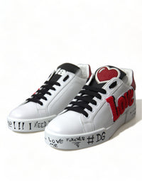 Dolce & Gabbana White Love Patch Portofino Classic Sneakers Women's Shoes