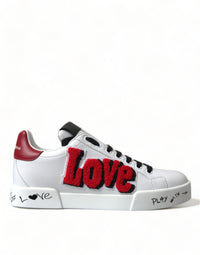 Dolce & Gabbana White Love Patch Portofino Classic Sneakers Women's Shoes