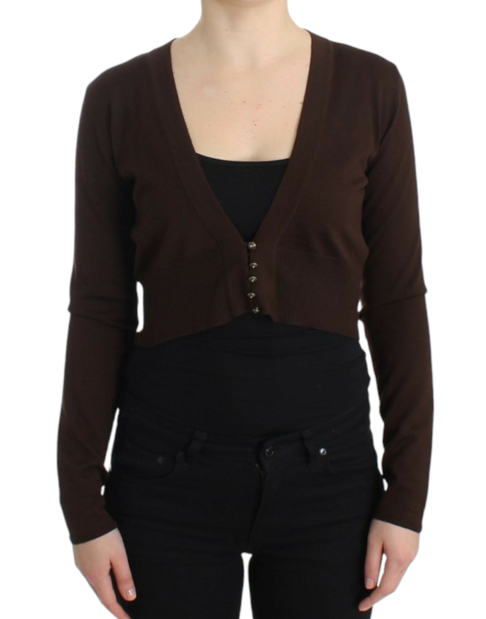 Cavalli Brown cropped wool Women's cardigan