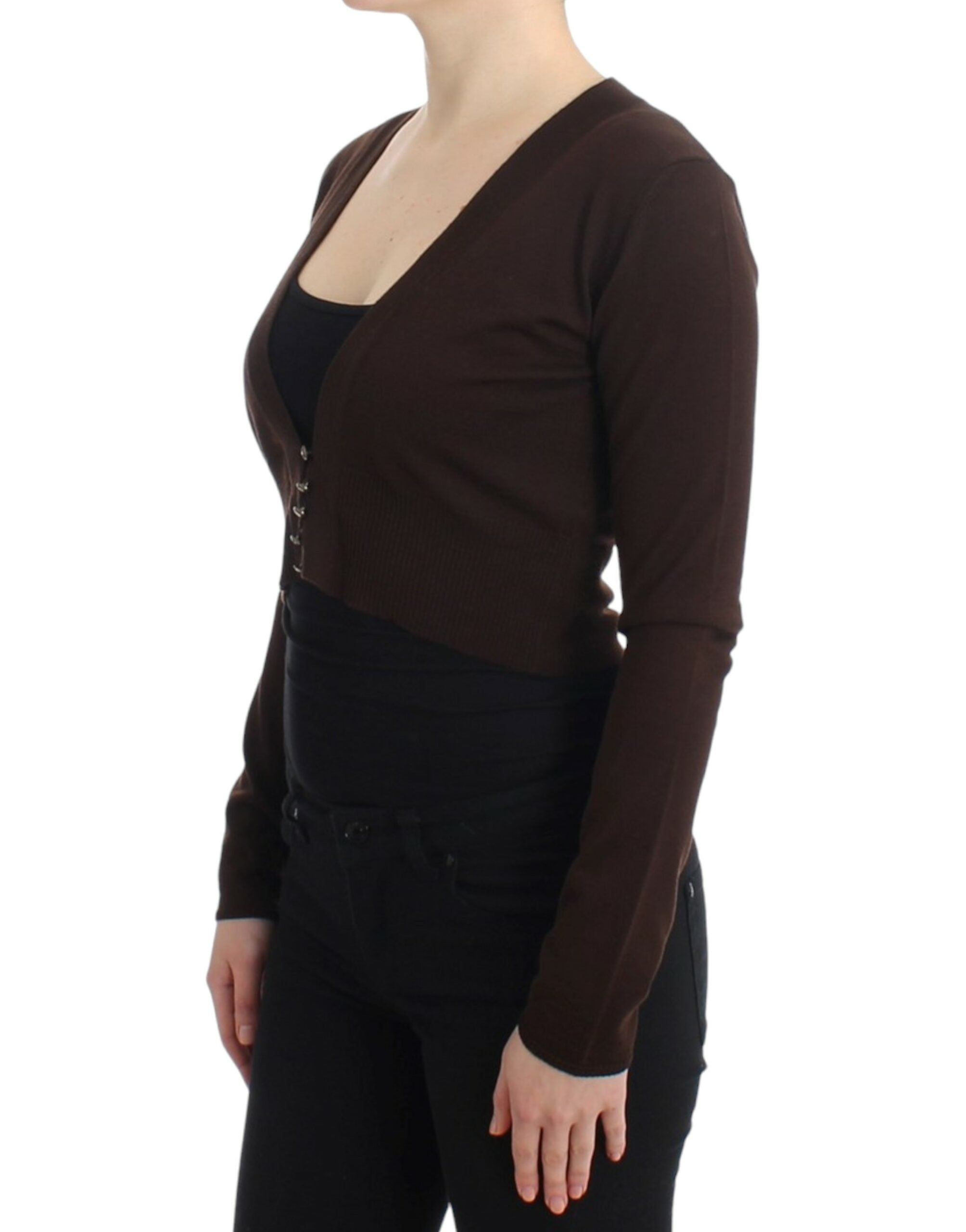 Cavalli Brown cropped wool Women's cardigan