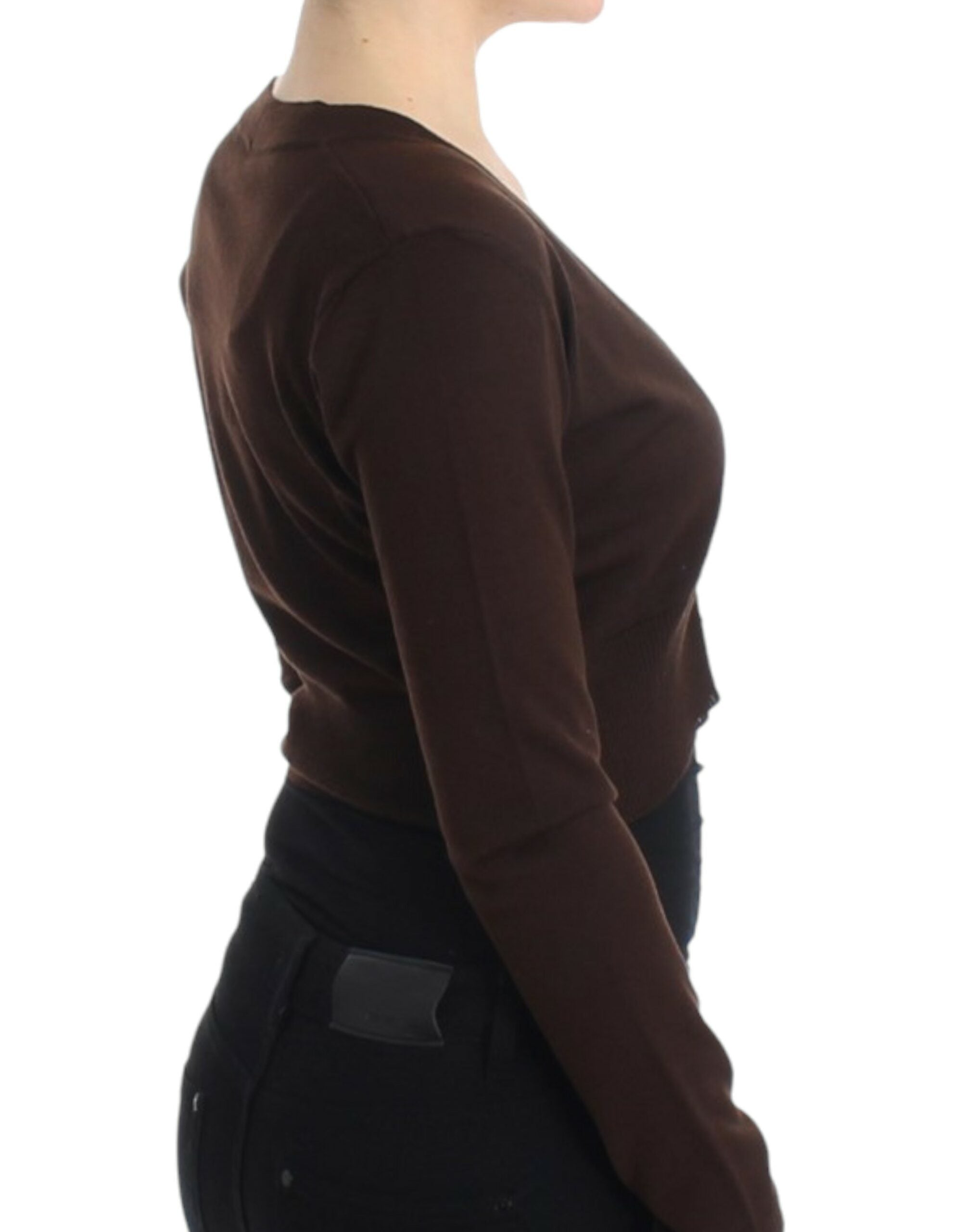 Cavalli Brown cropped wool Women's cardigan