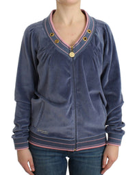 Cavalli Blue velvet zipup Women's sweater