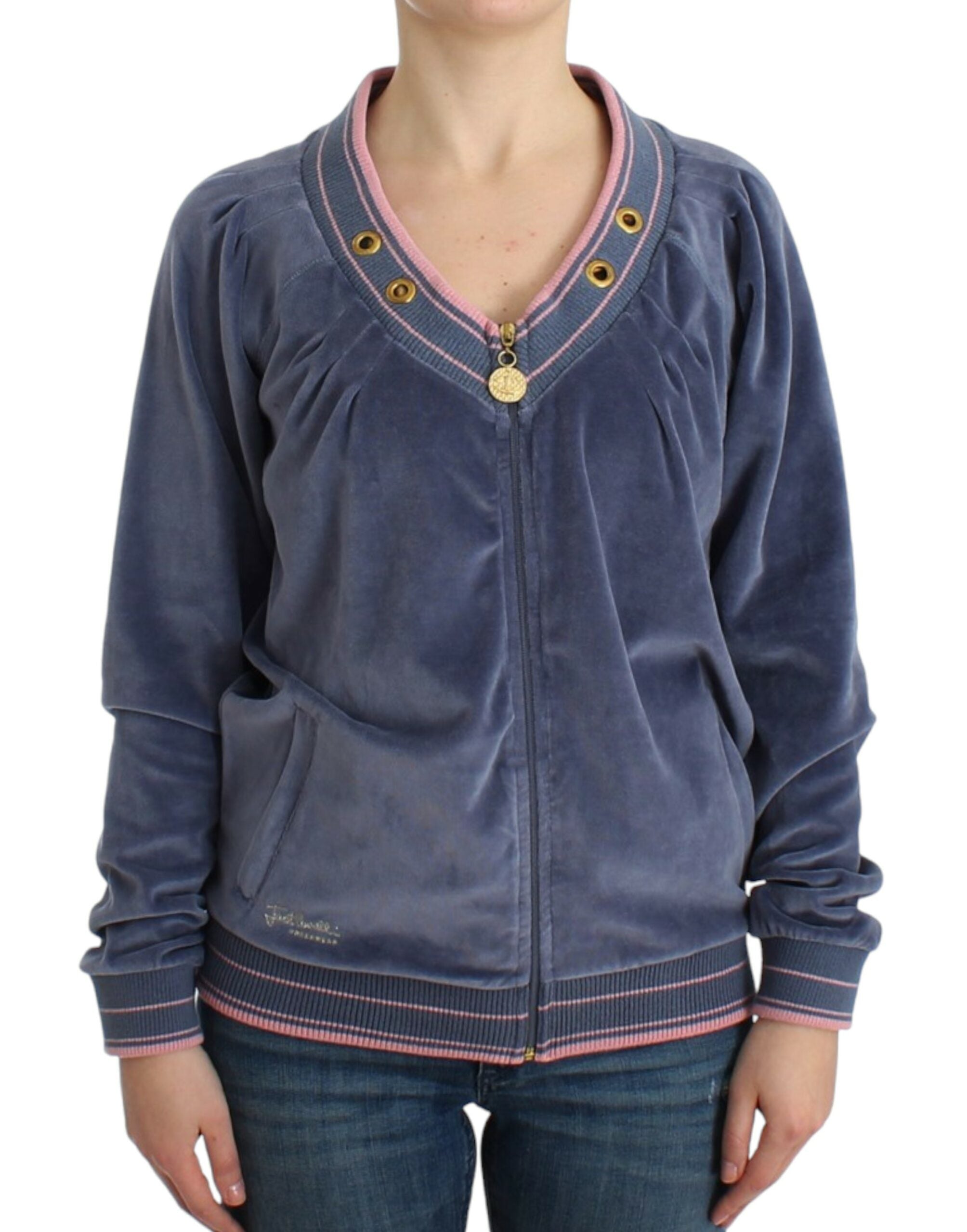 Cavalli Blue velvet zipup Women's sweater