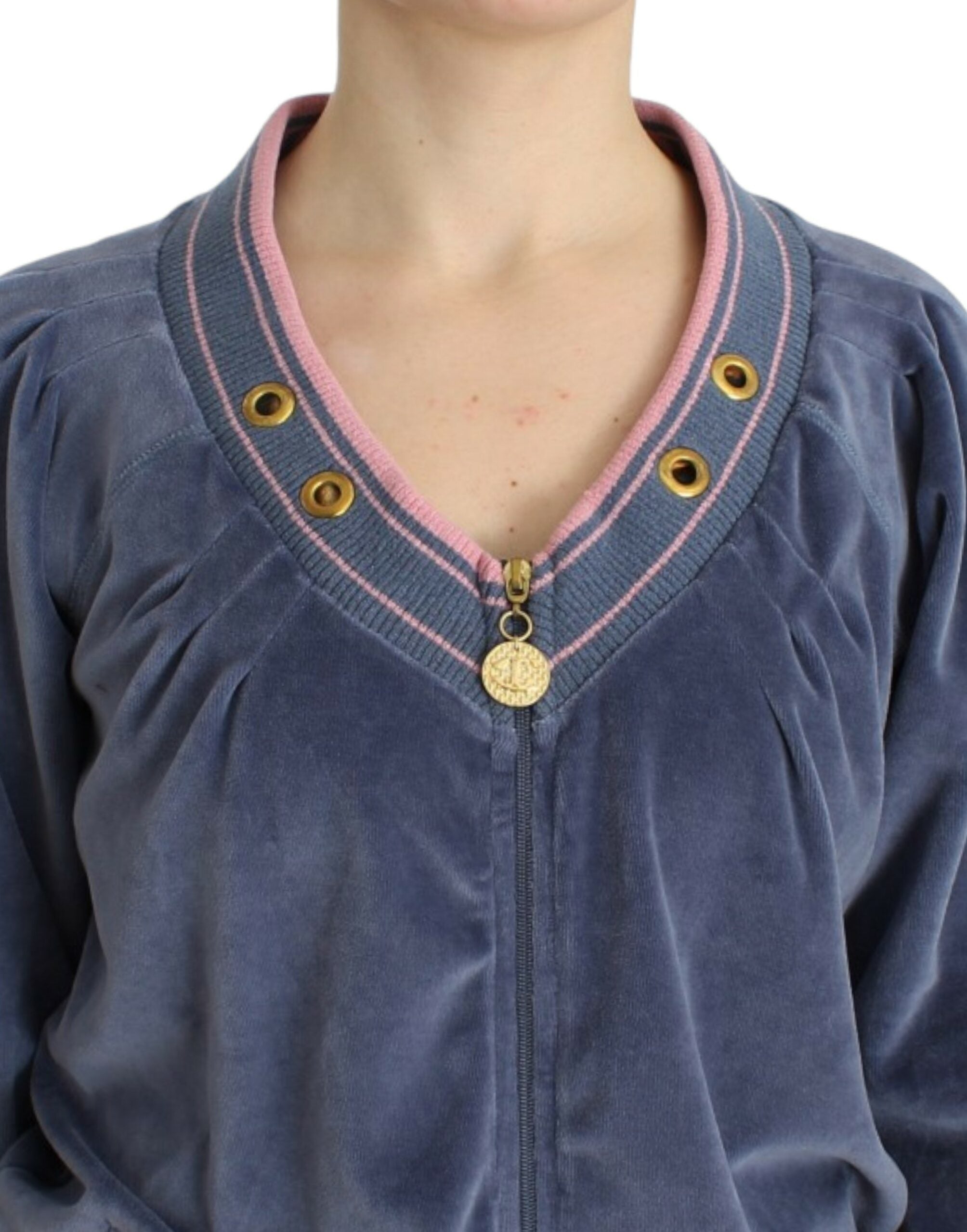 Cavalli Blue velvet zipup Women's sweater