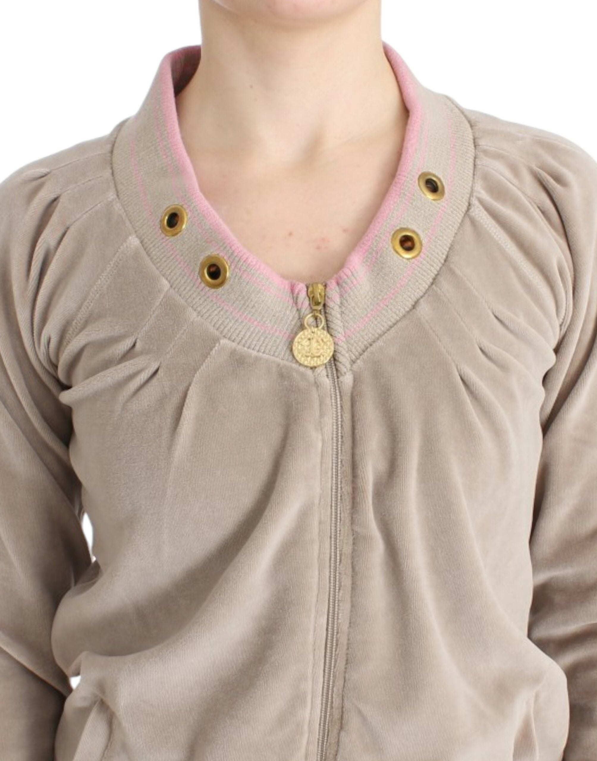 Cavalli Beige velvet zipup Women's sweater