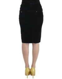 Cavalli Black Corduroy Pencil Women's Skirt