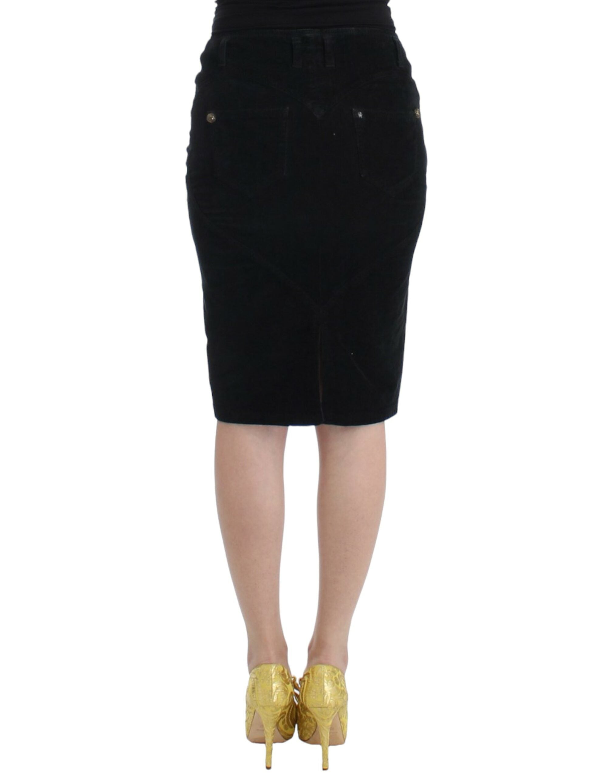 Cavalli Black Corduroy Pencil Women's Skirt