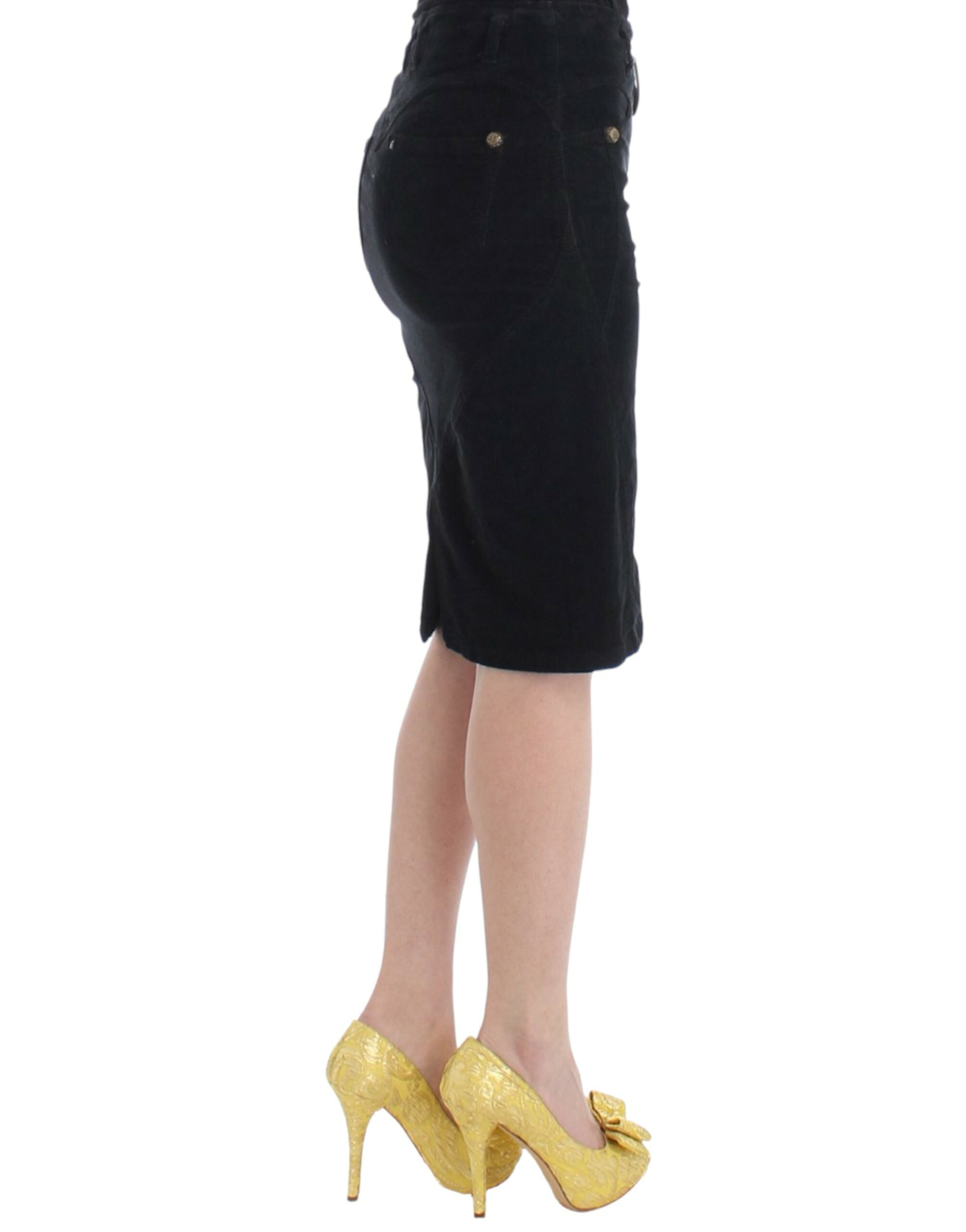Cavalli Black Corduroy Pencil Women's Skirt