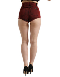 Dolce & Gabbana Red Stretch High Waist Denim Hot Pants Women's Shorts