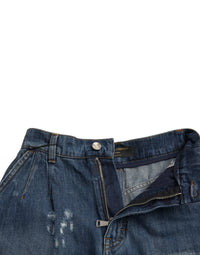 Dolce & Gabbana Blue Cotton High Waist Denim Hot Pants Women's Shorts