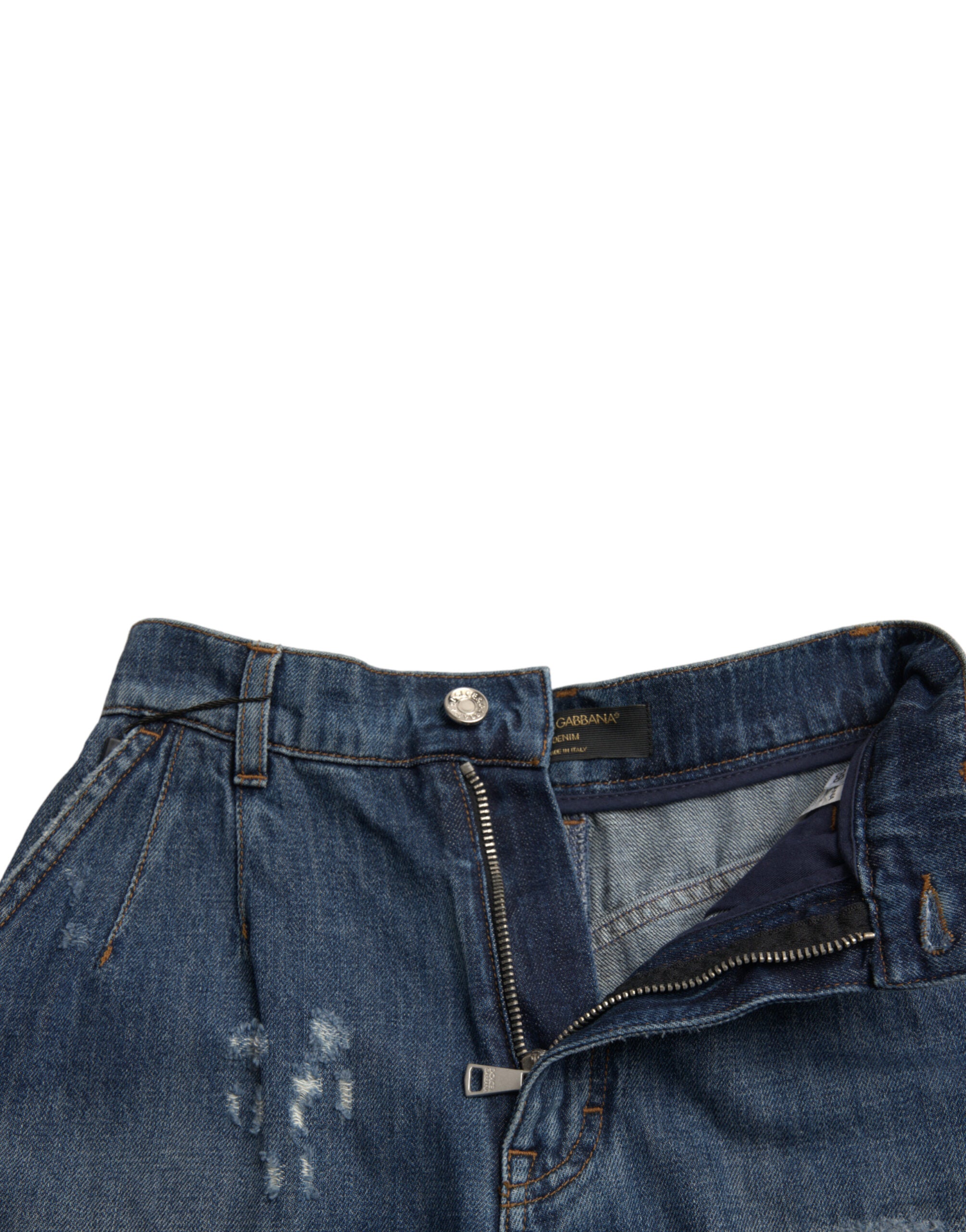 Dolce & Gabbana Blue Cotton High Waist Denim Hot Pants Women's Shorts