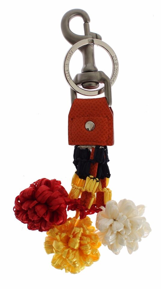 Dolce & Gabbana Dolce & Gabbana Red White Raffia Leather Clasp Finder Keyring Women's Keychain