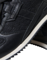 Dolce & Gabbana Black Floral Lace Leather Sneakers Women's Shoes