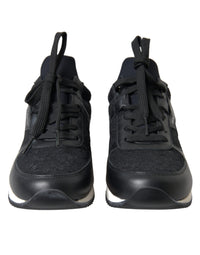 Dolce & Gabbana Black Floral Lace Leather Sneakers Women's Shoes
