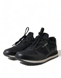 Dolce & Gabbana Black Floral Lace Leather Sneakers Women's Shoes