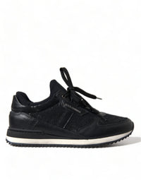 Dolce & Gabbana Black Floral Lace Leather Sneakers Women's Shoes