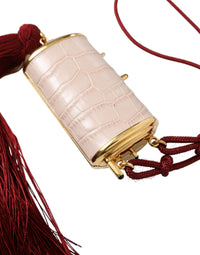 Dolce & Gabbana Pink Exotic Leather Mini Mirror Tassel Makeup Women's Bag