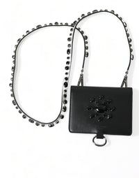 Dolce & Gabbana Dolce & Gabbana Black Leather Crystal Embellished Card Holder Women's Wallet