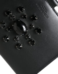 Dolce & Gabbana Dolce & Gabbana Black Leather Crystal Embellished Card Holder Women's Wallet