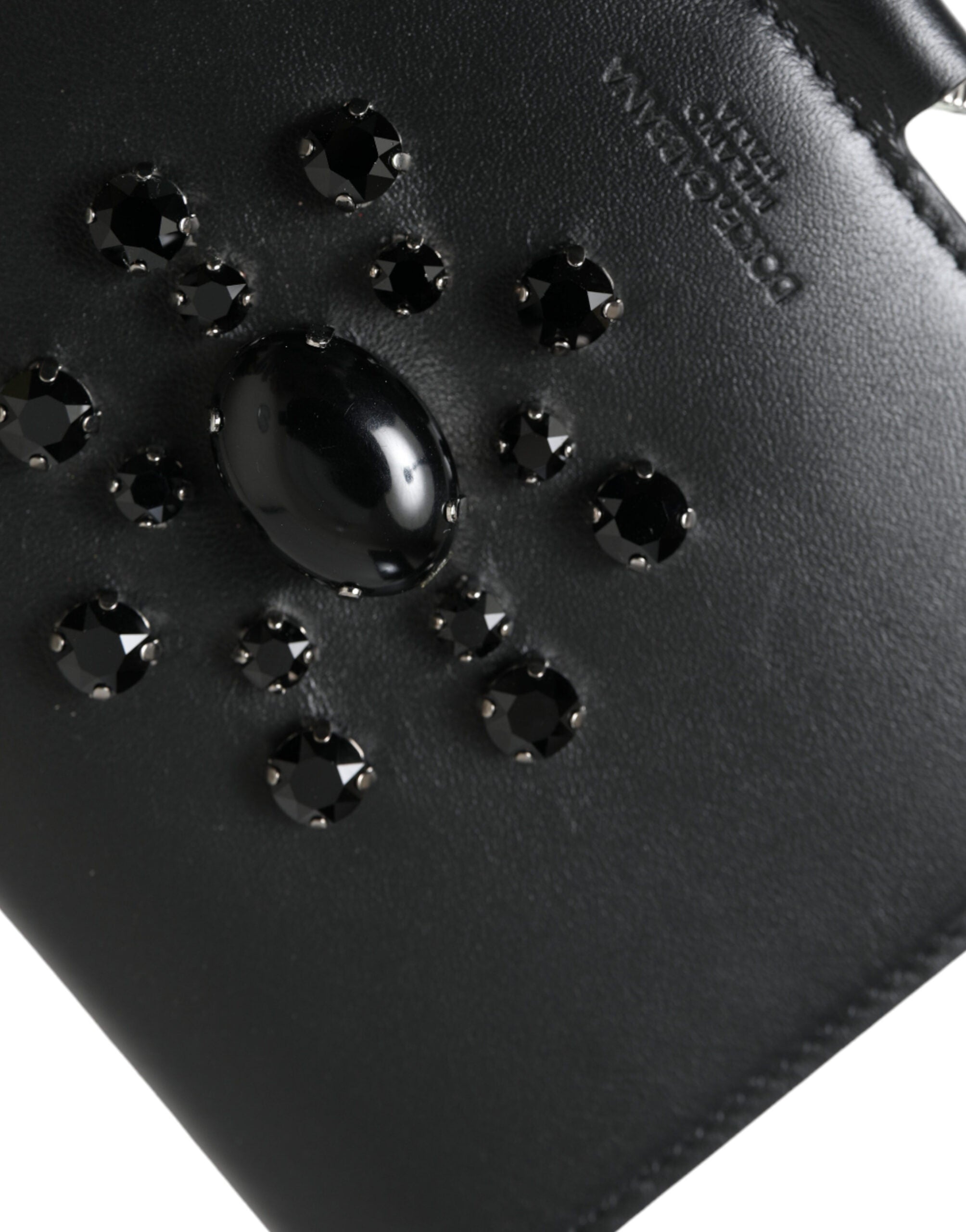Dolce & Gabbana Dolce & Gabbana Black Leather Crystal Embellished Card Holder Women's Wallet