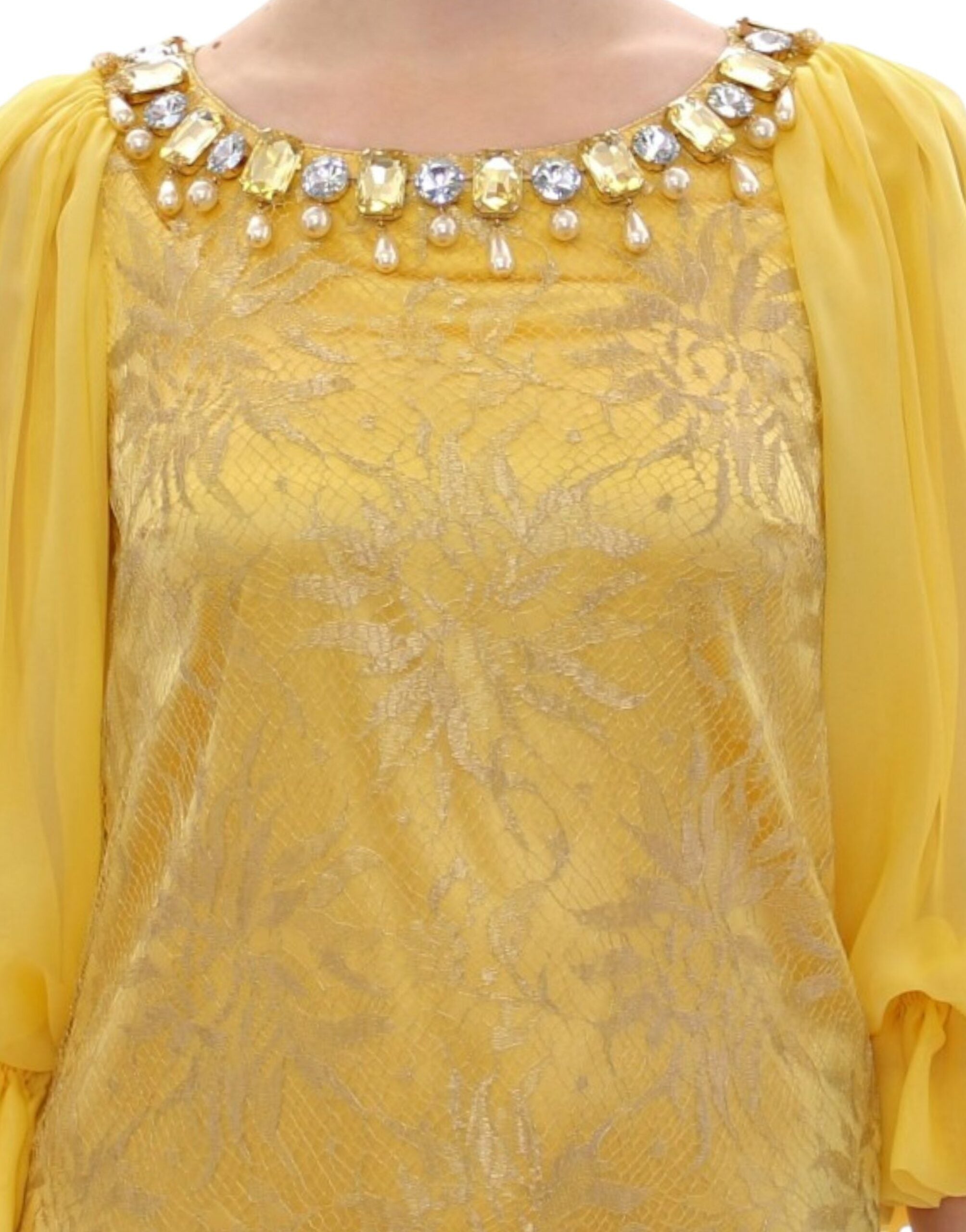 dolce and gabbana yellow lace dress Dolce & Gabbana Yellow lace crystal mini Women's dress