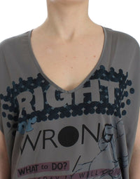 Costume National Gray V-neck long Women's t-shirt