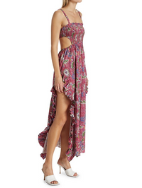 Caroline Constas Margo Floral Ruffled Maxi Dress Cut Out