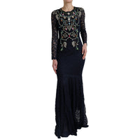 Dolce & Gabbana Blue Crystal Floral Lace Long Gown Women's Dress