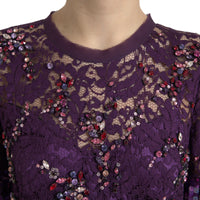 Dolce & Gabbana Purple floral lace crystal embedded Women's dress