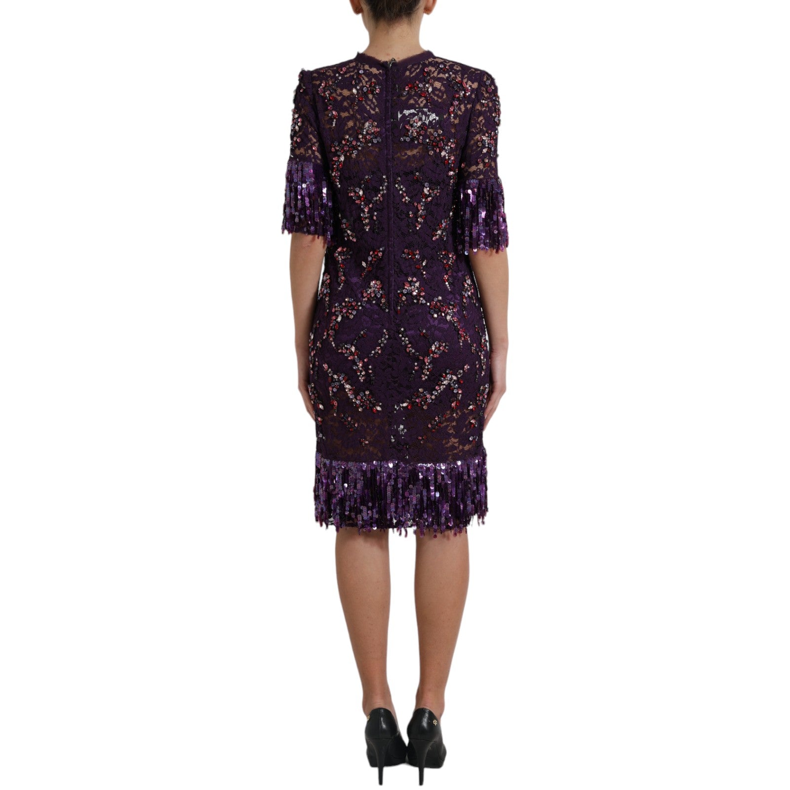 Dolce & Gabbana Purple floral lace crystal embedded Women's dress