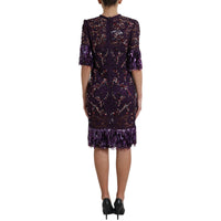 Dolce & Gabbana Purple floral lace crystal embedded Women's dress