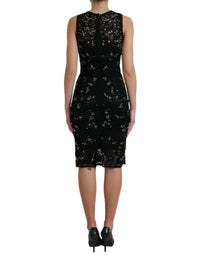 Dolce & Gabbana Black Floral Lace Crystal Sheath Women's Dress