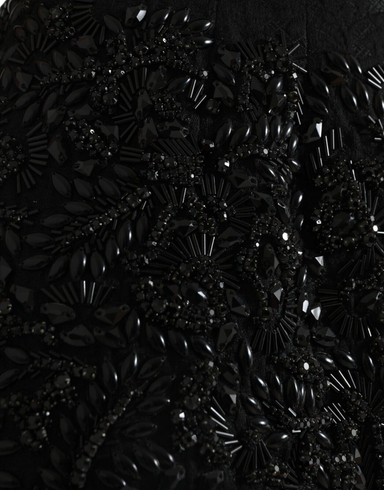 Dolce & Gabbana Black Crystal Handmade Knee Pencil Women's Skirt