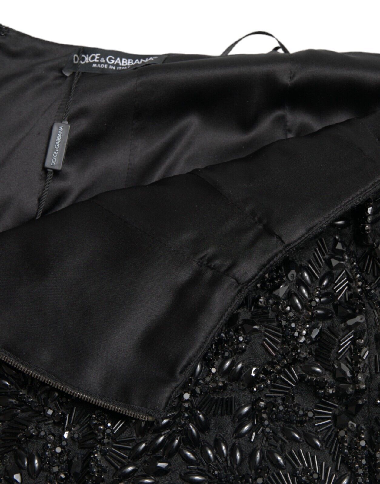 Dolce & Gabbana Black Crystal Handmade Knee Pencil Women's Skirt