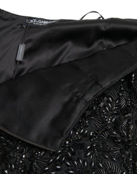 Dolce & Gabbana Black Crystal Handmade Knee Pencil Women's Skirt