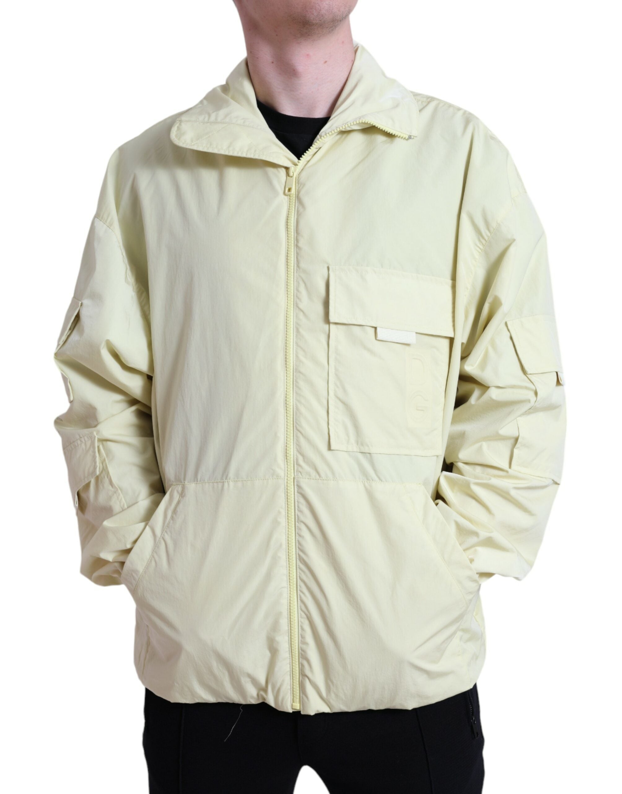 Dolce & Gabbana Yellow Nylon Collared Full Zip Parka Men's Jacket