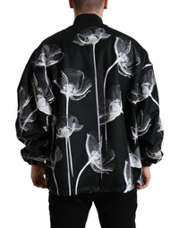 Dolce & Gabbana Black Floral Print Wool Button Down Bomber Men's Jacket