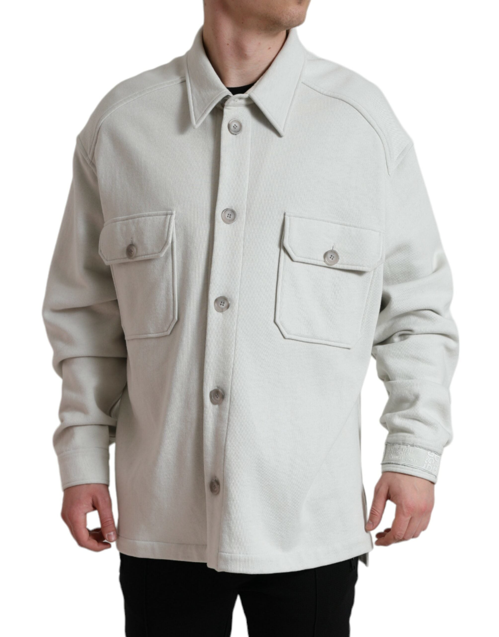 Dolce & Gabbana Grey Cotton Button Down Collared Coat Men's Jacket