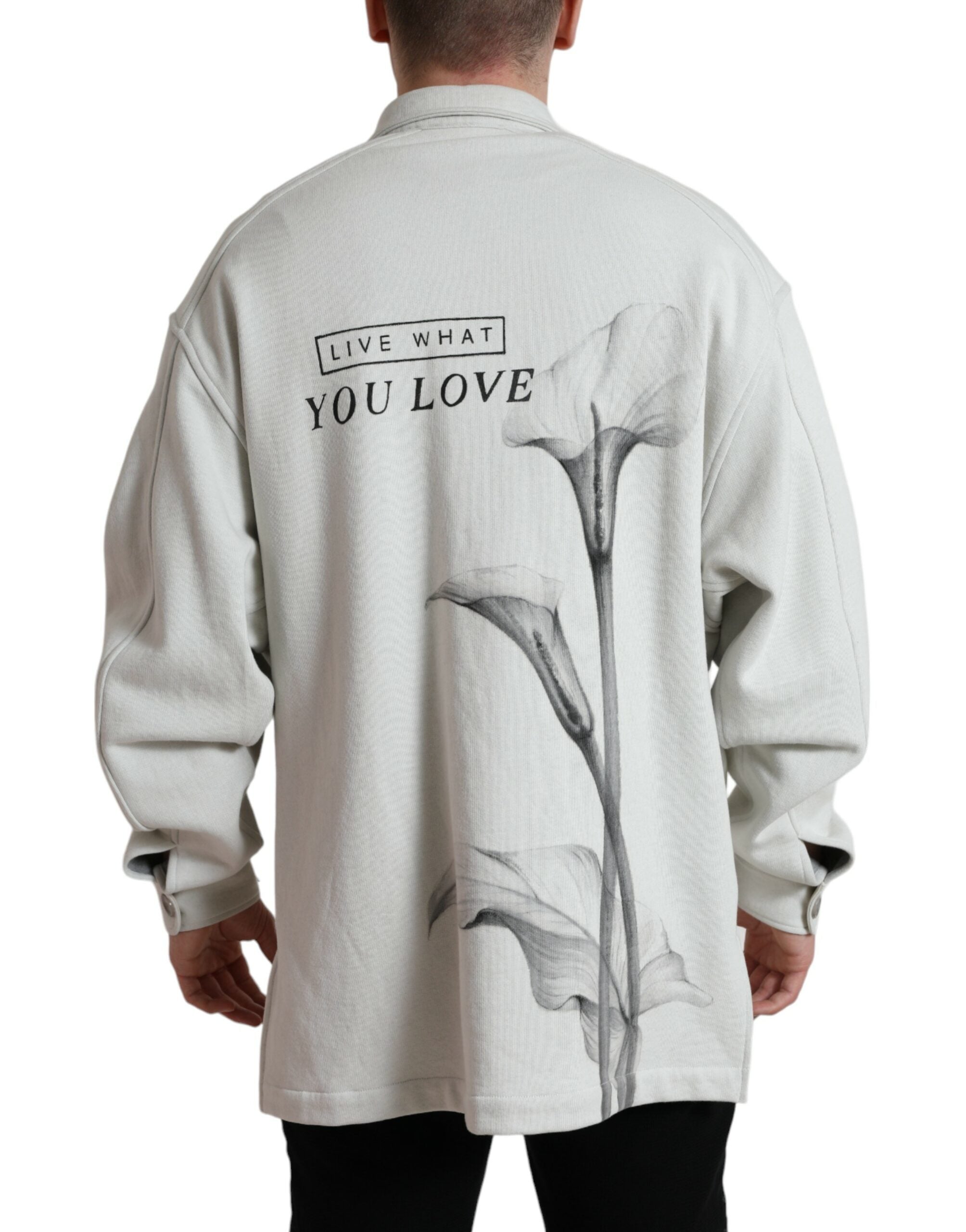 Dolce & Gabbana Grey Cotton Button Down Collared Coat Men's Jacket