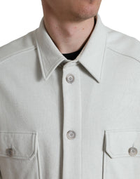 Dolce & Gabbana Grey Cotton Button Down Collared Coat Men's Jacket