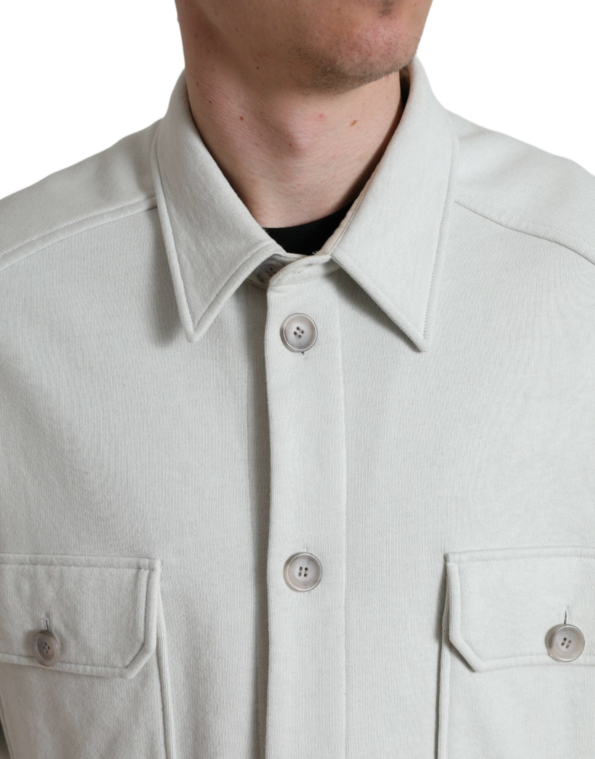 Dolce & Gabbana Grey Cotton Button Down Collared Coat Men's Jacket
