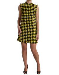 Dolce & Gabbana Yellow Houndstooth Sleeveless Aline Mini Women's Dress