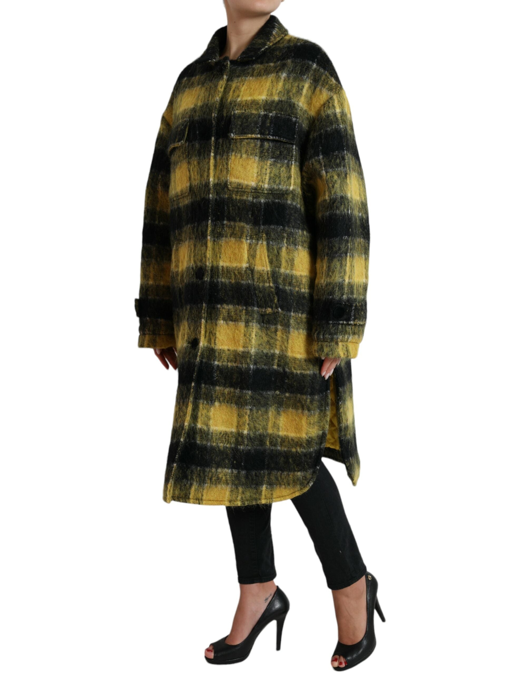 Dolce & Gabbana Dolce & Gabbana Yellow Plaid Long Sleeve Casual Coat Women's Jacket