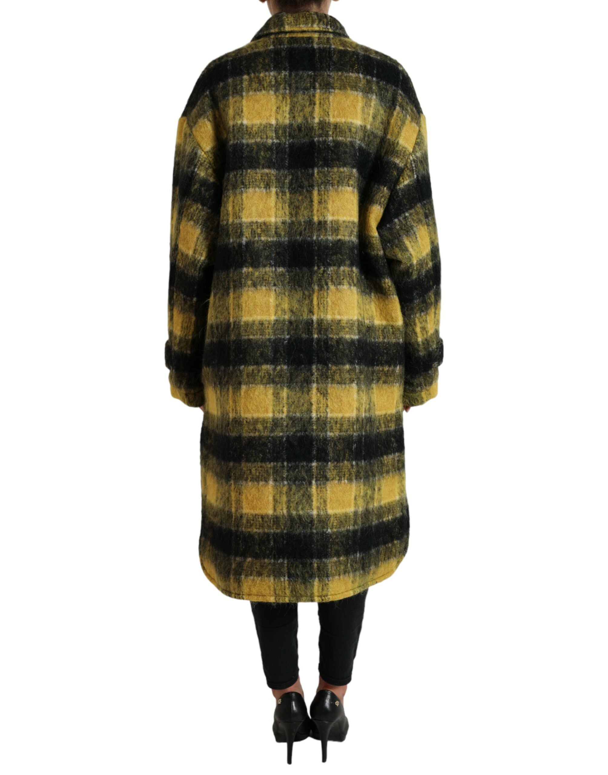 Dolce & Gabbana Dolce & Gabbana Yellow Plaid Long Sleeve Casual Coat Women's Jacket