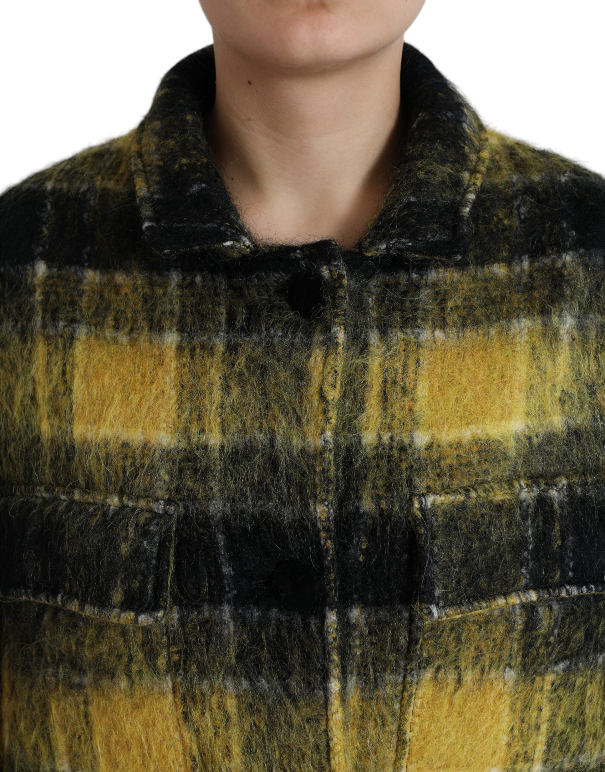 Dolce & Gabbana Dolce & Gabbana Yellow Plaid Long Sleeve Casual Coat Women's Jacket