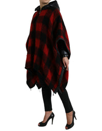 Dolce & Gabbana Dolce & Gabbana Black Red Buffalo Check Hooded Poncho Women's Jacket