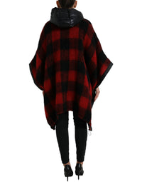 Dolce & Gabbana Dolce & Gabbana Black Red Buffalo Check Hooded Poncho Women's Jacket
